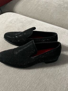 Black Crystal-Studded Men's Slip-On Loafers